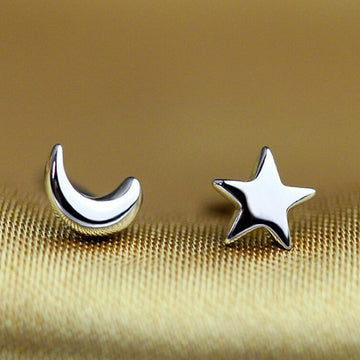 Womens Girls 925 Sterling Silver Mini Moon Star Stud Earrings Jewellery Gift UK