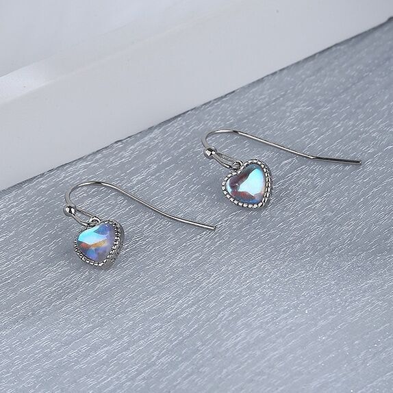 925 Sterling Silver Heart Moonstone Hook Earrings Jewellery Women Girls Gift