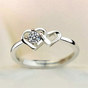 Double Heart Linked Adjustable Ring 925 Sterling Sliver Women Girls Jewellery UK