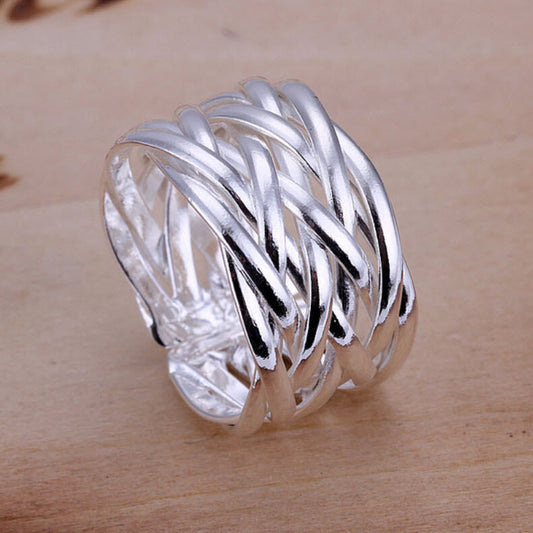 925 Sterling Silver Adjustable Ring Band Weave Thumb Finger Rings Gift UK