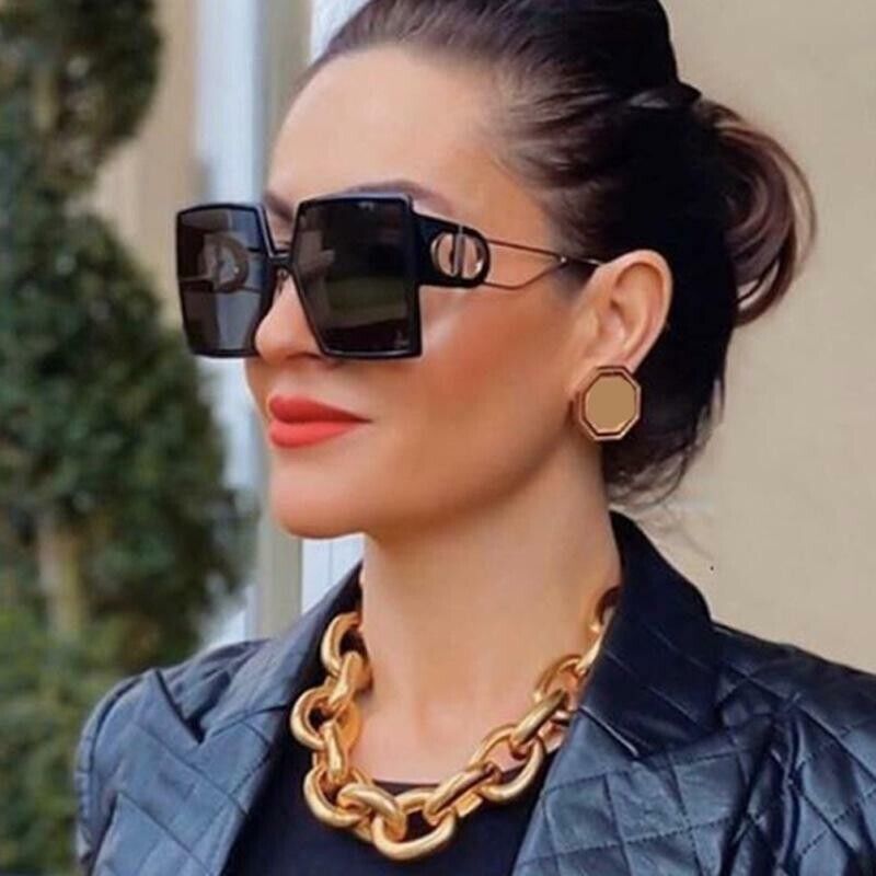 Oversized Sunglasses Womens Square Flat Top Large Black Luxury Ladies Big UV400