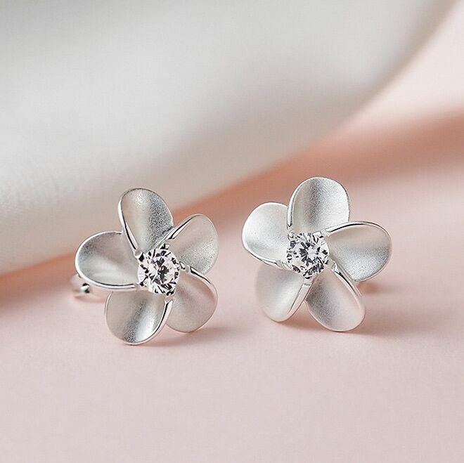 Women Flower Crystal Stone Stud Earrings 925 Sterling Silver Jewellery Gift UK