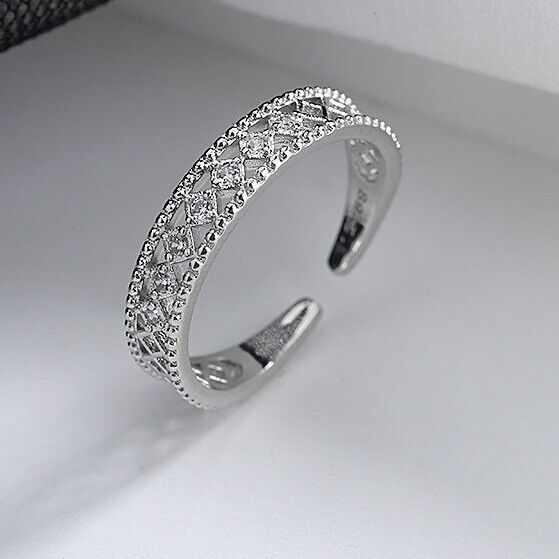 925 Sterling Silver Diamonds Adjustable Ring Womens Girls Gifts Accesssories