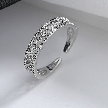 925 Sterling Silver Diamonds Adjustable Ring Womens Girls Gifts Accesssories