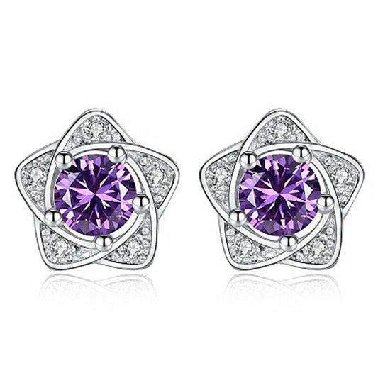 Crystal Star Stud Earrings 925 Sterling Silver Women Girls Jewellery Gift