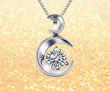 Blue Star Moon Pendant 925 Sterling Silver Necklace Chain Jewellery Womens Gifts