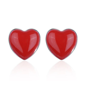 925 Sterling Silver Rose Red Heart Stud Earrings Womens Girls Jewellery Gift New