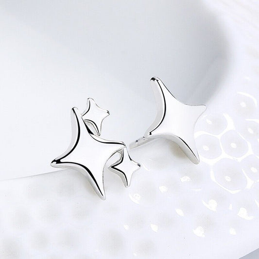 Shiny 925 Sterling Silver Cute Small Tiny Star Plain Stud Earrings Women Gift UK