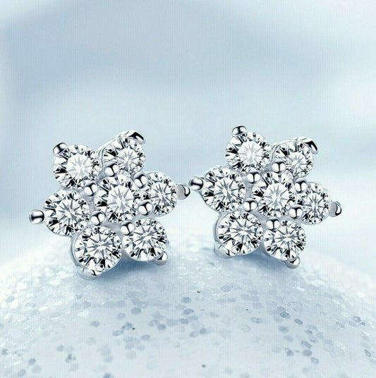 925 Sterling Silver Cute Snowflakes CZ Crystal Stud Earrings Women Girl Gift UK