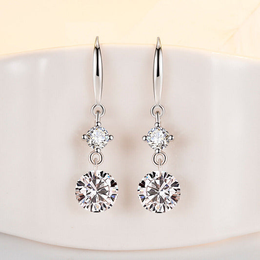 Sparkling 925 Sterling Silver 4mm 8mm CZ Dangle/Drop Hook Earrings Women Gift