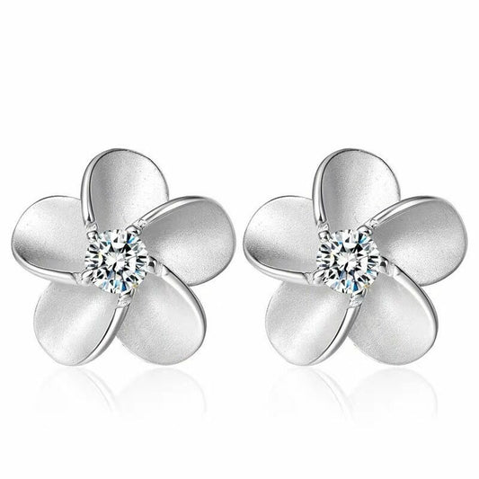 Women Flower Crystal Stone Stud Earrings 925 Sterling Silver Jewellery Gift UK