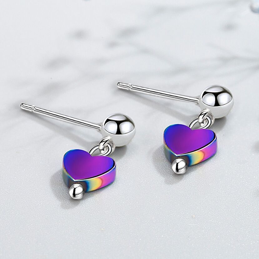 Women Girls Cute Heart Drop Stud Earrings 925 Sterling Silver Jewellery Gift