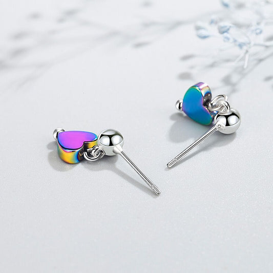 Women Girls Cute Heart Drop Stud Earrings 925 Sterling Silver Jewellery Gift