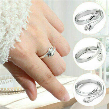 925 Sterling Silver Love Hug Ring Band Open Finger Adjustable Womens Jeweller UK