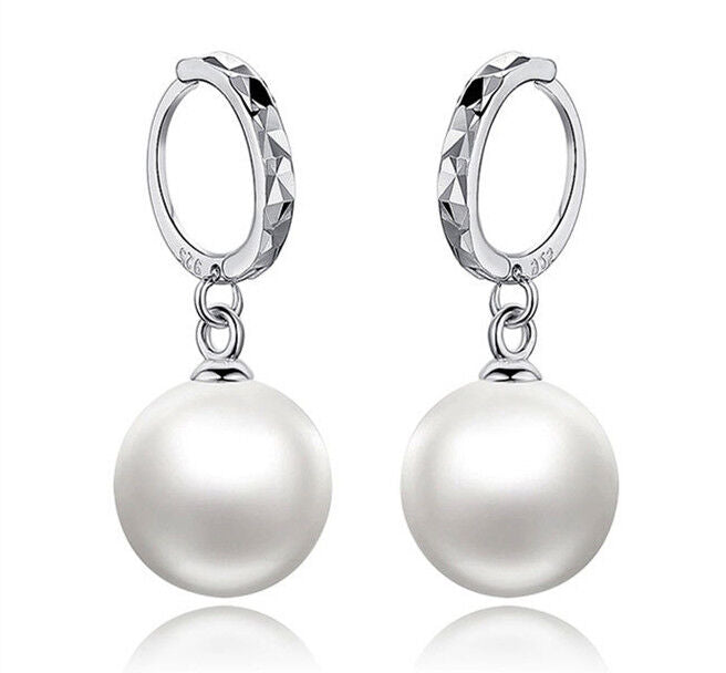 925 Sterling Silver Pearl Drop Hoop Dangle Earrings Womens Ladies Jewellery Gift