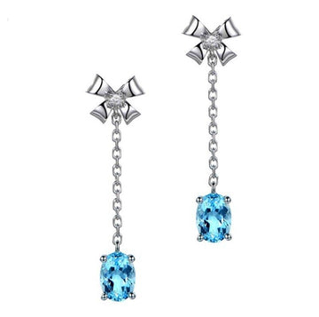 925 Sterling Silver Blue Crystal Bow Drop Necklace Hook Earrings Women Jewellery