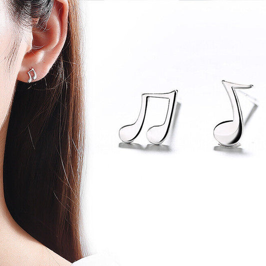 925 Sterling Silver Musical Note Stud Earrings Womens Girls Jewellery New UK