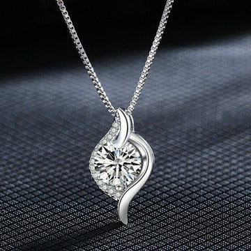 925 Sterling Silver Swirl Stone Pendant Chain Necklace Womens Jewellery New UK