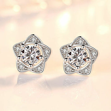 Crystal Star Stud Earrings 925 Sterling Silver Women Girls Jewellery Gift