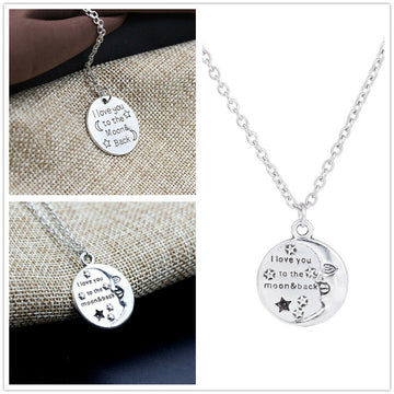 I LOVE YOU TO THE MOON AND BACK' ENGRAVED SILVER PENDANT NECKLACE LOVER GIFT NEW