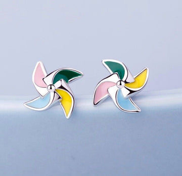 925 Sterling Silver Tiny Colourful Windmill Stud Earring Jewellery Women Girl UK