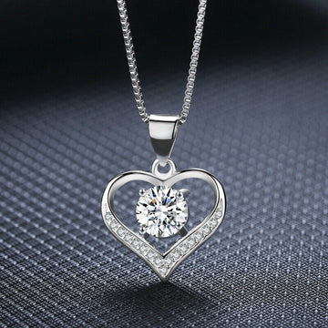 Heart Crystal Pendant 925 Sterling Silver Chain Necklace Womens Ladies Jewellery