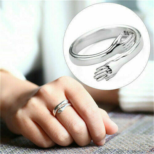 925 Sterling Silver Love Hug Ring Band Open Finger Adjustable Womens Jeweller UK