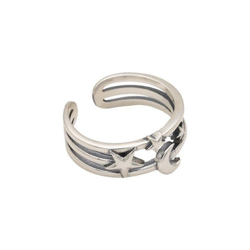 Retro Moon Star Adjustable Ring 925 Sterling Silver Women Girls Jewellery Gift