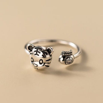 Vintage Cute Tiger Adjustable Ring 925 Sterling Silver Women Girls Jewellery UK