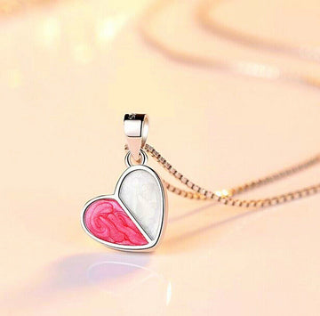 Pink White Heart Pendant 925 Sterling Silver Chain Necklace Women Jewellery Gift