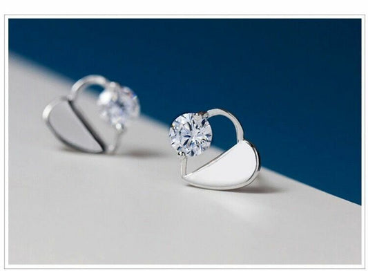 Women's 925 Sterling Silver Crystal Hollow Heart Stud Earrings Valentine's Gift