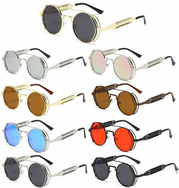 Mens Polarised Steampunk Sunglasses Brand Design Vintage Round UV400 Sun glasses