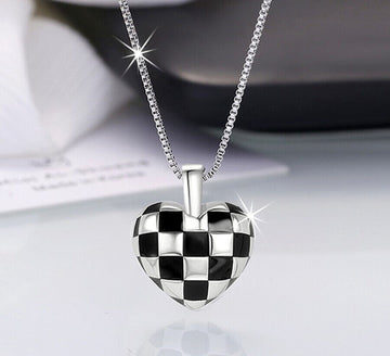 Checkerboard Heart 925 Sterling Sliver Pendant Chain Necklace Women Jewellery UK