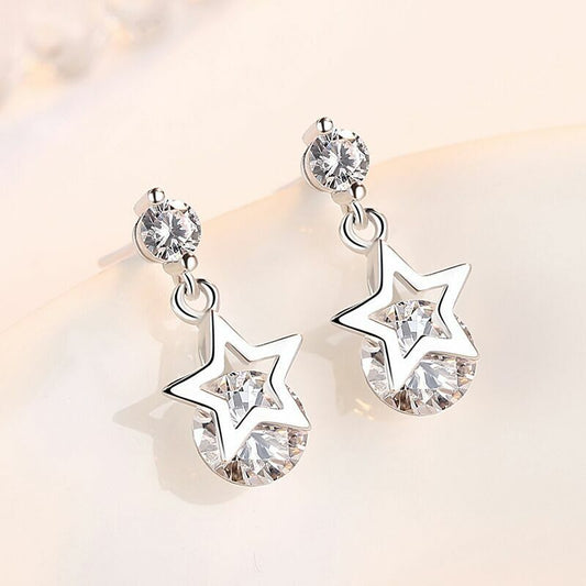 Crystal Star Drop Stud Earrings 925 Sterling Silver Womens Jewellery Gift UK