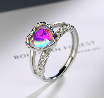 Colourful Heart Adjustable Ring 925 Sterling Silver Womens Girl Jewellery Gifts