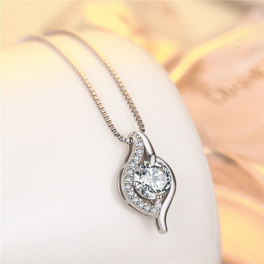 925 Sterling Silver Swirl Stone Pendant Chain Necklace Womens Jewellery New UK