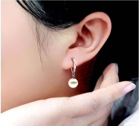 925 Sterling Silver Pearl Drop Hoop Dangle Earrings Womens Ladies Jewellery Gift