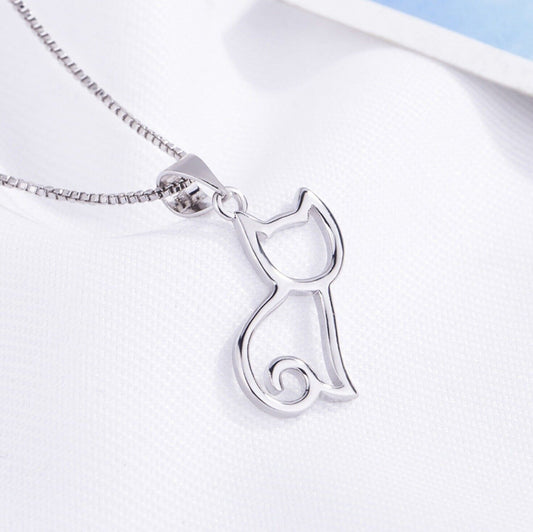 Pretty Cat Pendant 925 Sterling Silver Chain Necklace Womens Girl Jewellery Gift