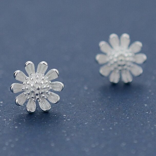 Women Girls Beatiful Flower Stud Earrings 925 Sterling Silver Jewellery Gift