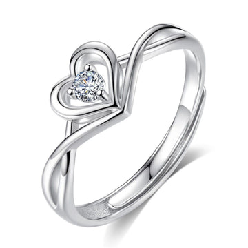 925 Sterling Silver Heart CZ Stone Adjustable Ring Womens Girls Jewellery New UK