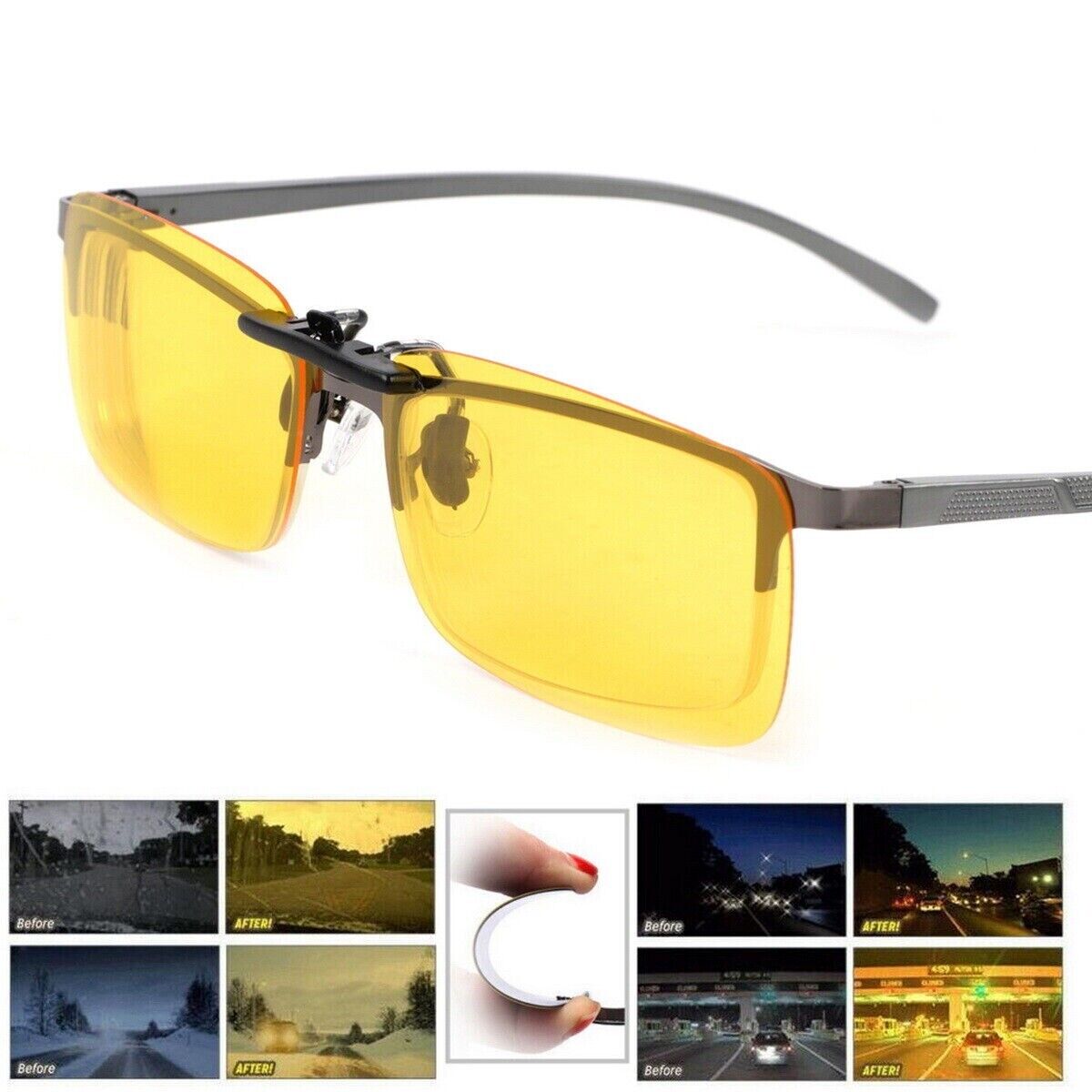 Sunglasses Night Vision Anti Glare Polarized Clip On Driving Glasses UV400 Lens