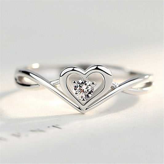 925 Sterling Silver Heart CZ Stone Adjustable Ring Womens Girls Jewellery New UK