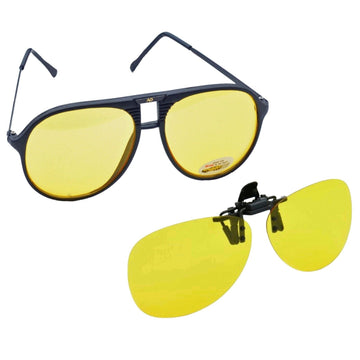 Night Driving Glasses x2 Clip On Anti Glare Day Yellow Women Men Sunglasses