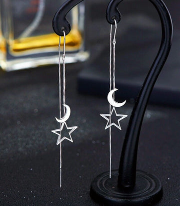 Moon Star Tassel Drop Earrings 925 Sterling Silver Women Girls Jewellery Gift UK