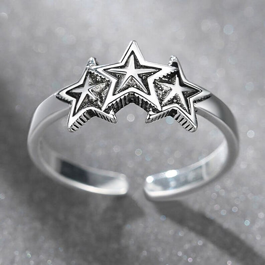 Vintage Star Adjustable Ring 925 Sterling Silver Women Girls Jewellery Gift