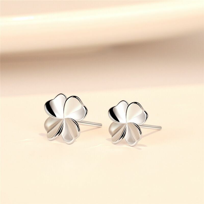 925 Sterling Silver Love Clover Stud Earrings Womens Girls Jewellery Gift