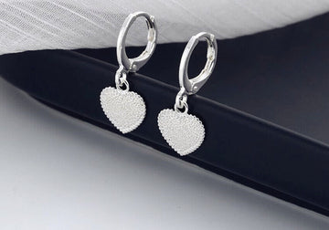 Matte Drop Heart Stud Earrings 925 Sterling Silver Womens Ladies Jewellery Gifts