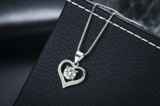 Heart Crystal Pendant 925 Sterling Silver Chain Necklace Womens Ladies Jewellery