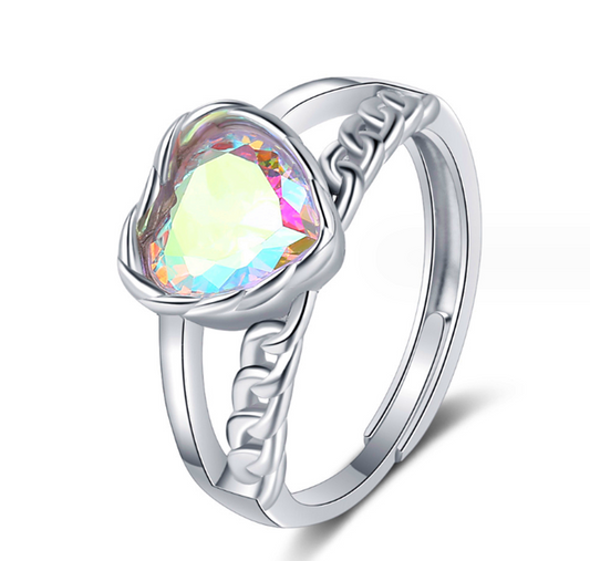 Colourful Heart Adjustable Ring 925 Sterling Silver Womens Girl Jewellery Gifts