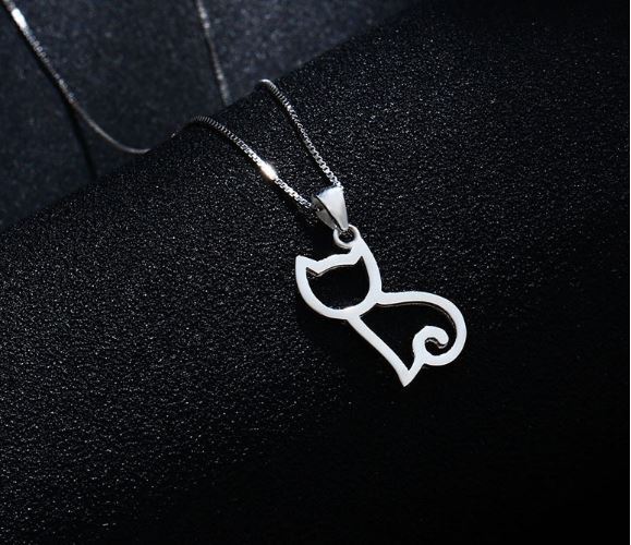 Cat Charm Pendant 925 Sterling Silver Chain Necklace Women Jewellery Love Gifts